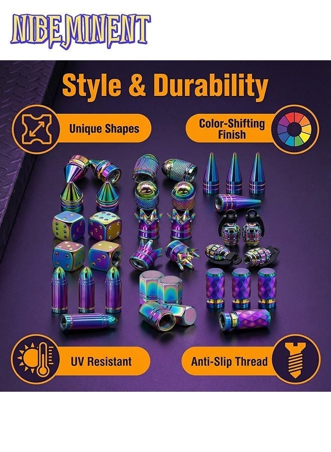 NIBEMINENT 36PCS Colorful Style Car Tire Valve Stem Caps, Aluminum Alloy Wheel Tyre Valve Stem, Universal Dustproof Tire Valve Stem Covers for Cars, SUV, Trucks, Motorcycles, Bicycles, Automobile fashion accessories - Image 2